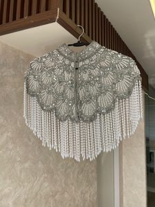 Luxury Gold Hand Embroidered Beaded Fringe Cape Blouse Designer <b>Sequin</b> Tassel Shoulder Collar <b>Top</b> for Wedding & Stage Wear - Product Image 3