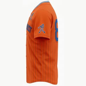Maillot de baseball personnalisé de haute qualité pour hommes, orange à rayures fines, en polyester respirant, broderie 3D sur le devant et le dos - Product Image 4