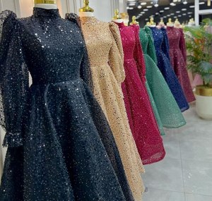 Robe de soirée longue en polyester à sequins dorés, col montant, modeste, musulmane, hijab, abaya, élégante, pour femmes, robe de bal - Product Image 6