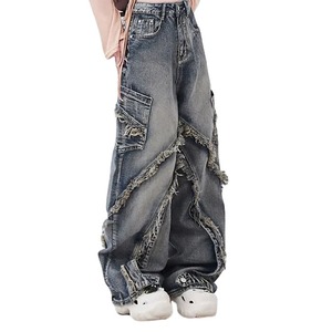 Jean baggy en denim enduit de cire pour homme, style streetwear hip-hop, coupe ample, avec grandes poches, effet cuir ciré - Product Image 2