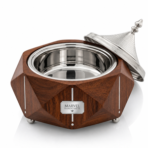 Marvel Handicrafts Geometric Wooden Finish Stainless Steel Insulated Casserole Premium Thermal Hot <b>Food</b> <b>Server</b> Luxury Dining - Product Image 1