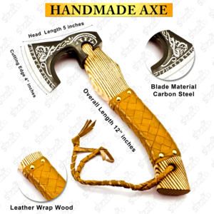 Custom Forged Carbon Steel Viking Style <b>Axe</b> Bearded <b>Axe</b> Ash <b>Wood</b> Tomahawk Premium Leather Sheath Best Gift Premium Hammer <b>Axe</b> - Product Image 2