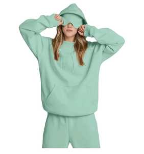 Oversized Printed Fleece Women's Eco-Friendly Hoodie Built-In <b>Eye</b> <b>Mask</b> Front Airplane Mode Travel Design Hidden Pockets Solid - Product Image 5