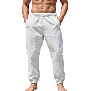 Jogging en toile blanche délavée à l'acide pour hommes. Fabriqués en toile de coton 100% premium, ces pantalons amples et légers offrent une touche unique. - Product Image 5