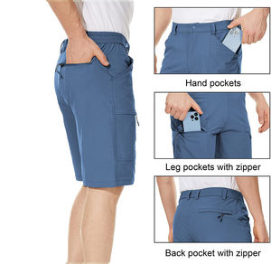 Shorts cargo multi-poches pour hommes, taille mi-haute élastique, coupe ample, longueur genou, pour l'été, le sport, les activités de plein air et le golf, en tissu peigné teint uni - Product Image 6