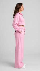 Conjunto deportivo informal de top corto rosa con media cremallera y pantalones anchos con cordón para mujer - Product Image 2