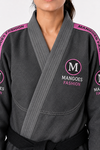 MANGOES FASHION Unisex BJJ Gi Uniform Gray <b>Pink</b> Trim Cotton Jiu Jitsu <b>Kimono</b> Moisture-Wicking Anti-Bacterial Breathable 440g - Product Image 4