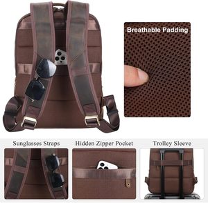 Mochila de Viaje de Cuero para Portátil para Hombre, Compatible con Computadoras de 15.6 y 16 Pulgadas, Estilo Vintage, para Negocios, Trabajo, Viajes Cortos, Campamento - Product Image 2