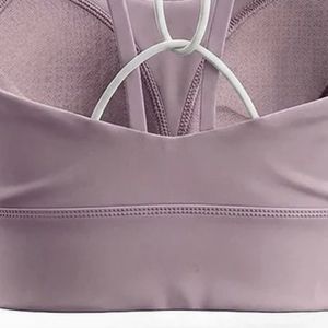Women Mauve Criss <b>Cross</b> Sports Bra Crop <b>Top</b> Scoop Neck Sleeveless Fitted Tank <b>Top</b> Stretch Activewear Workout Fitness Training - Product Image 5