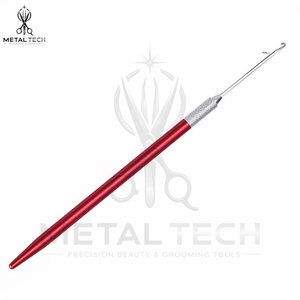Slim Red Handle Micro Ring Hair Extension <b>Threader</b> Latch Hook <b>Needle</b> Holder Tool Set For Salon Weaving Fitting Hardware - Product Image 5