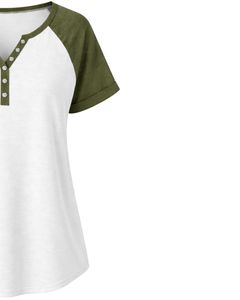 T-shirt Henley personnalisé blanc pour femme, manches courtes, coupe décontractée, en coton, col boutonné, doux, idéal pour l'été - Product Image 4