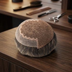 Capless Human Hair <b>Wig</b> Toupee With Mesh Top And Gray Band For Natural Look - Product Image 6