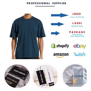 เสื้อยืดคอตตอนคุณภาพสูงทรงโอเวอร์ไซส์ ไหล่ตก สั่งทำได้ คอกลม 100% เนื้อผ้าหนา ทรงหลวม สไตล์สตรีทแวร์ โลโก้ด้านหน้า แบบเรียบ - Product Image 4