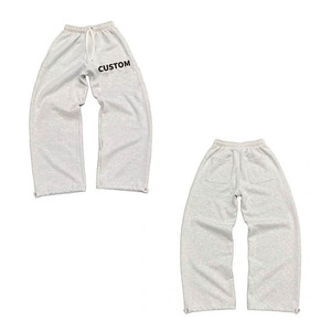 OEM Mens Cotton Fleece Jogger Sweat Pants Casual Straight Fit Mid Waist Zipper Fly Winter <b>Trousers</b> Custom Logo - Product Image 2