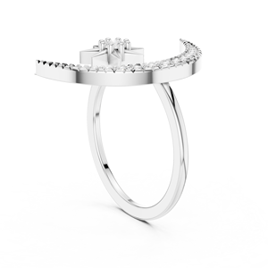 Anillo de Diamantes Cultivados en Laboratorio con Forma de Luna Creciente y Estrella, Chapado en Rodio sobre Oro Blanco de 18 Quilates, para Regalo de Boda, Compromiso, Fiesta, para Mujer - Product Image 2