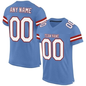 Maillot de football américain personnalisé pour homme, bleu clair, col en V, manches courtes, impression sublimée, respirant, coupe régulière, adulte, sport - Product Image 1
