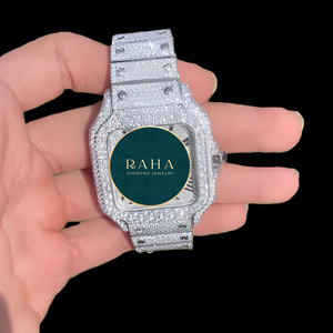 Montre de luxe RAHA en moissanite, 42 mm, acier inoxydable, mouvement à quartz analogique, verre saphir, chiffres romains, fermoir déployant - Product Image 1