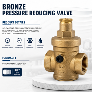 Vanne de réduction de pression C-Way Bronze 1/2 pouce BSP à filetage femelle, actionnée par ressort, auto-constante - Product Image 5