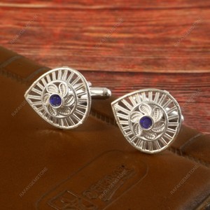 Silver Blue Glass <b>Cufflinks</b> Brass Silver Plated Elegant Formal <b>Shirt</b> Jewelry Wedding Groom Anniversary Party Luxury Gift - Product Image 2
