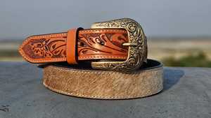 Cinturón de Cuero Vaquero Hecho a Mano de Primera Calidad con Grabado Floral Vintage y Hebilla Estilo Rodeo Occidental - Product Image 3
