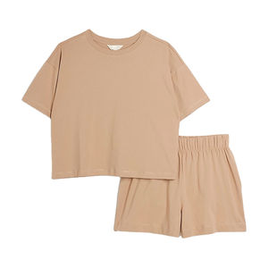 Conjunto de Pijama para Mujer, 2 Piezas, Camiseta y Pantalones Cortos Personalizados, Diseño Sólido, Venta al Por Mayor, Algodón, 2 Piezas - Product Image 5