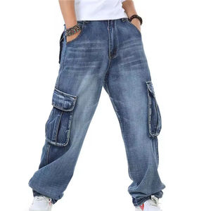 Pantalones Cargo de Mezclilla para Hombre, Corte Holgado, Lavado Medio, Azul, Pantalones Casuales - Product Image 3
