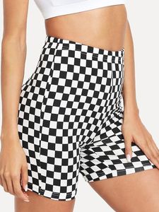 High Waist <b>Plaid</b> Biker <b>Shorts</b> Women Casual Elastic Waist Breathable Knitted Spandex Polyester High Stretch for Stone Wash - Product Image 3