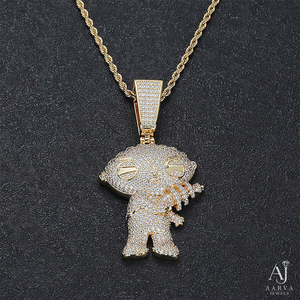 Collier pendentif breloque dessin animé personnalisé, perle d'eau douce micro-incrustée, moissanite, argent plaqué or, hip-hop unisexe, tiers - Product Image 4