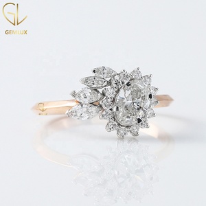 Oval Cut Moissanite <b>Diamond</b> Vintage Style Engagement <b>Ring</b>, Cluster Wedding <b>Ring</b> 14K Gold Unique <b>Diamond</b> <b>Ring</b> for Women - Product Image 3