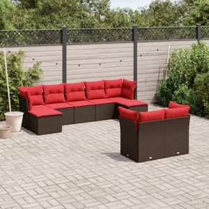 Juego de sofás de patio de ratán sintético marrón de 9 piezas con cojines, elegante colección de muebles para exteriores - Product Image 1