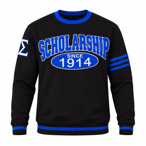 Phi Beta Sigma <b>Men</b> Black Crew Neck Sweatshirt Winter Embroidered Solid Blue Accents Long Sleeve Casual Pullover <b>Fleece</b> <b>Top</b> - Product Image 3