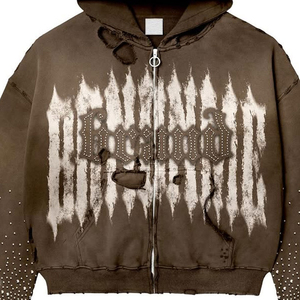 Sudadera con Capucha de Corte Holgado y Hombros Caídos, Estilo Vintage Lavado, para Hombre, Estampada con Pedrería, Directo de Fábrica - Product Image 4