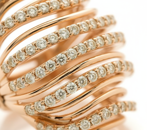 แหวนค็อกเทลประดับเพชรหลายแถว ทองคำ 18K สีโรสโกลด์ วงกว้าง เครื่องประดับชั้นดี ของขวัญแต่งงานสำหรับผู้หญิง - Product Image 4