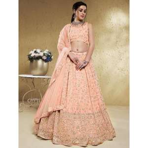 Superb Light Pink Lentejuelas Georgette Lehenga Choli Con Dupatta - Product Image 1