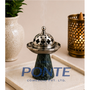 Brûleur d'encens de luxe en métal avec base en marbre, support moderne en argent pour Bakhoor, couvercle perforé, pour Oud et Résine, écologique, élégant, pour l'aromathérapie - Product Image 2