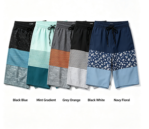 Shorts de Baño para Hombre con Bloques de Color, Paneles a Rayas, Secado Rápido, Cintura con Cordón Ajustable, Estilo Casual - Product Image 3