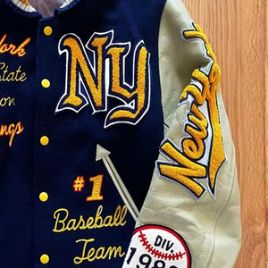 Chaqueta Varsity con Bordado de Collage de Béisbol, Color Sólido Informal, con Logotipo Frontal de Diseño Personalizado, Acolchada, Servicio OEM, Precio Razonable - Product Image 5