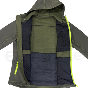 Vestes Softshell en gros, vert olive, imperméables, coupe-vent à capuche, fermeture éclair néon, logo personnalisé, veste de trekking et de randonnée pour hommes - Product Image 5