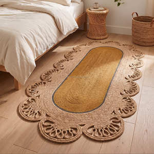 Alfombra de Yute Trenzado, Forma Ovalada, Hecha a Mano, Pelo Plano, para Dormitorio, Color Natural, Diseño Decorativo - Product Image 2