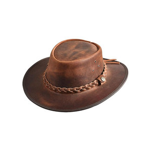 Leather Cowboy <b>Hat</b> Wide Brim Western Style Braided <b>Band</b> Brown - Product Image 1