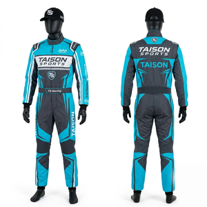 Traje de karting premium de poliéster y algodón de 320 GSM, color verde oliva y negro, con paneles acolchados, transpirable, duradero, con logotipo personalizado bordado e impreso. - Product Image 4