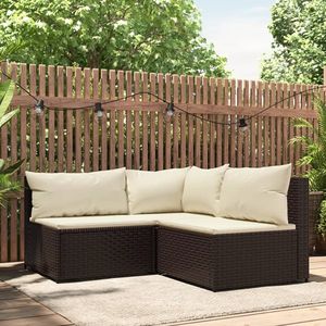 Ensemble de salon de jardin 3 pièces en polyrotin marron avec coussins - Product Image 1