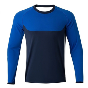 Men's Long Sleeve Color Blocked Sporty T-<b>Shirt</b> O-Neck Quick Dry Slim Fit Knitted Polyester Blue Navy Solid Design - Product Image 1