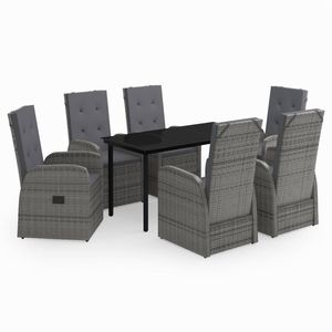Set da Pranzo da Giardino in Rattan Grigio per 6 Persone, Resistente alle Intemperie, Arredamento da Esterno in Stile Contemporaneo - Product Image 2