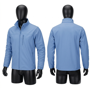 Mens 320 GSM Polyester Spandex Soft Shell Work Jacket Blue Full Zip Custom Embroidery Print Logo - Product Image 4