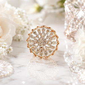Luxury 14K Gold Women's Diamond Engagement <b>Ring</b> with Round Floral Cluster Cocktail Design for Wedding & Party Wear - Product Image 2