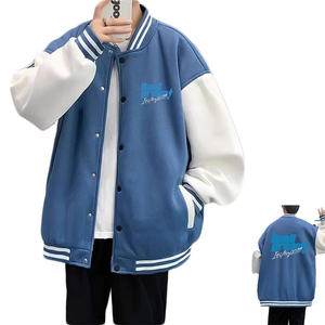 Chaqueta Varsity de Primavera para Hombre, Diseño con Parches, Teñido Liso, Revestida, Resistente al Viento, Transpirable, 100% Algodón, Casual, Venta al Por Mayor - Product Image 3