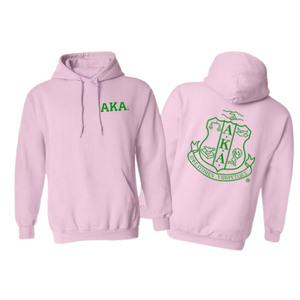 Sudadera con Capucha AKA Crest de Renombre Mundial, Bordado Rosa Claro y Verde, Sudadera con Capucha Personalizada, Ropa Griega - Product Image 1