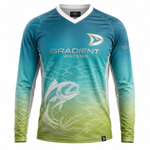 เสื้อตกปลาแขนยาวแบบมีตาข่ายระบายอากาศ ป้องกันรังสียูวี 50+  ปักโลโก้  สำหรับการแข่งขัน  ลายไล่เฉดสีแบบกำหนดเอง - Product Image 2