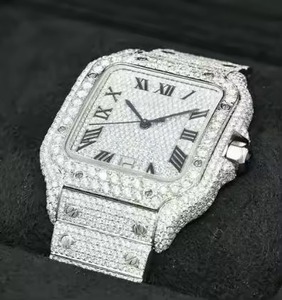 Montre carrée de luxe en acier inoxydable 39 mm, incrustée de diamants, affichage analogique de la date, mouvement mécanique, pour homme - Product Image 2